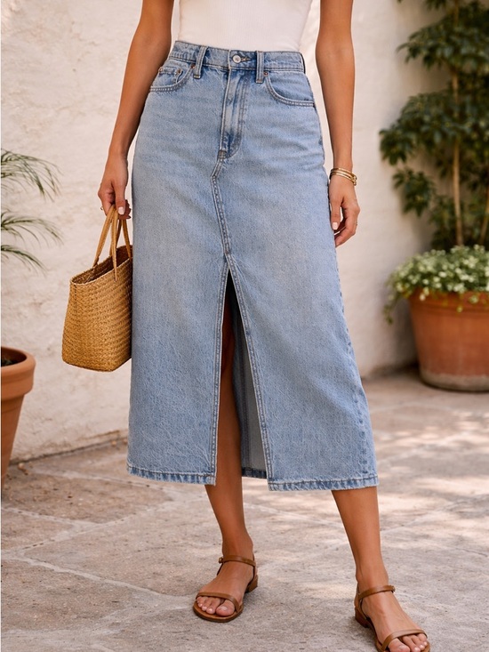 Abercrombie & Fitch Dresses & Skirts - Abercrombie & Fitch Light Blue High-Rise Denim Waistband